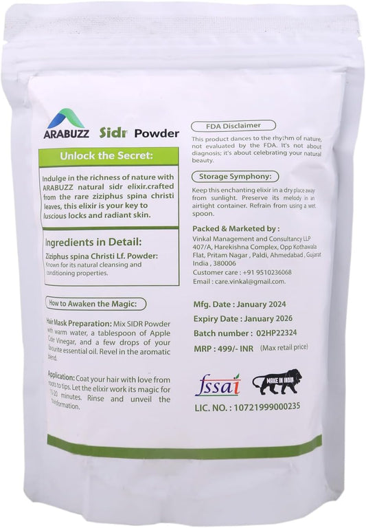 Arabuzz Organic Sidr Leaves Powder for Hair & Skin - Premium Natural Cleanser & Conditioner with Mucilages and Saponins