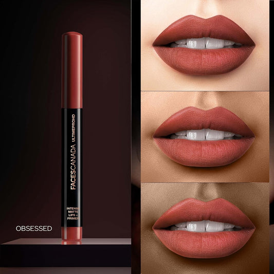 Click to see full view FACES CANADA Ultime Pro HD Intense Matte Lipstick + Primer - Obsessed (Red), 1.4g | 9HR Long Stay | Flawless HD Matte Finish