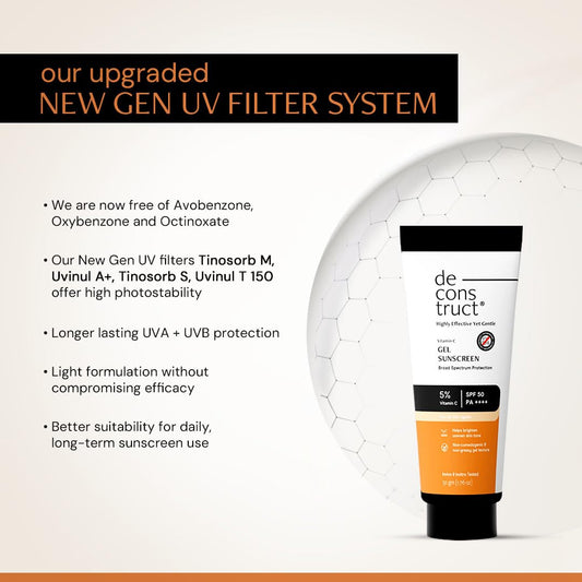 Deconstruct 5% Vitamin C Gel Sunscreen for Oily Skin SPF 50 PA++++, 50 gm