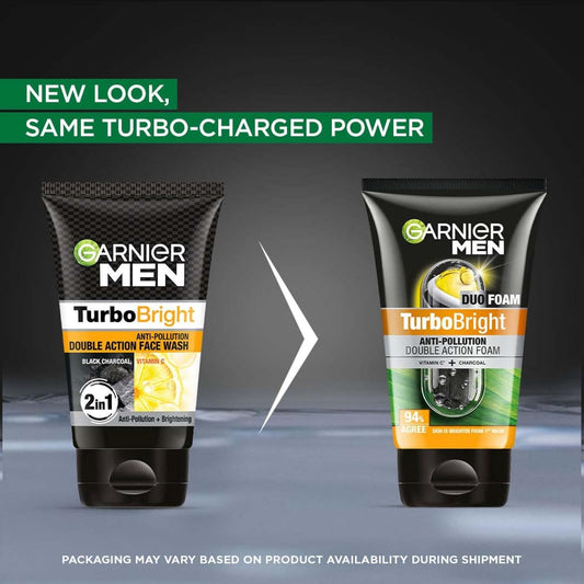 Garnier Men Face Wash Brightening & Anti-Pollution, Turbo Bright Double Action, 100 gm (Pack of 2)