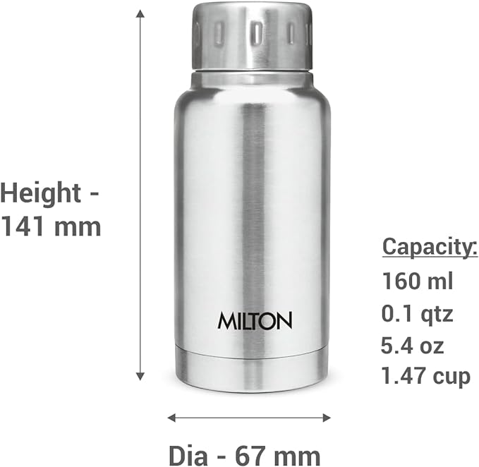 MILTON Elfin Thermosteel Hot and Cold Water Bottle,160ml, Silver