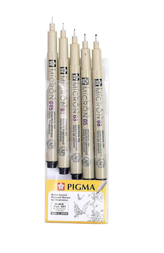 Sakura Pigma Micron Fineliner Pens, Classic Set Of 5 Nib Sizes, Black