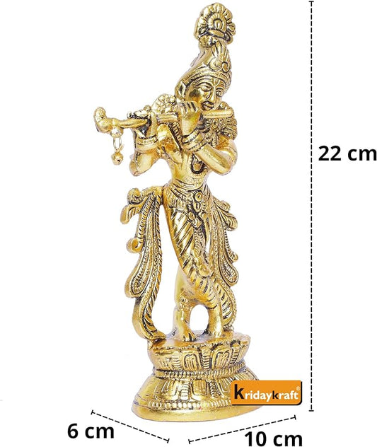 KridayKraft Lord Krishna Metal Statue,Krishna Murti Playing Flute for Temple Pooja,Decor Your Home,Office & Gift Your Relatives