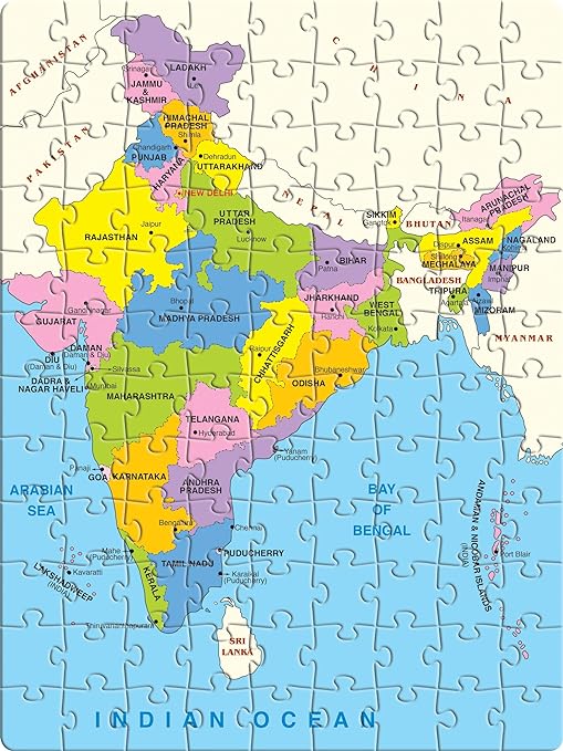 Frank India Map Puzzle – 34.5 x 46 cm, 108 Pieces, Early Learner Large Educational Jigsaw Puzzle Set with States, Union Territories, Capitals | Ages 6 & Above