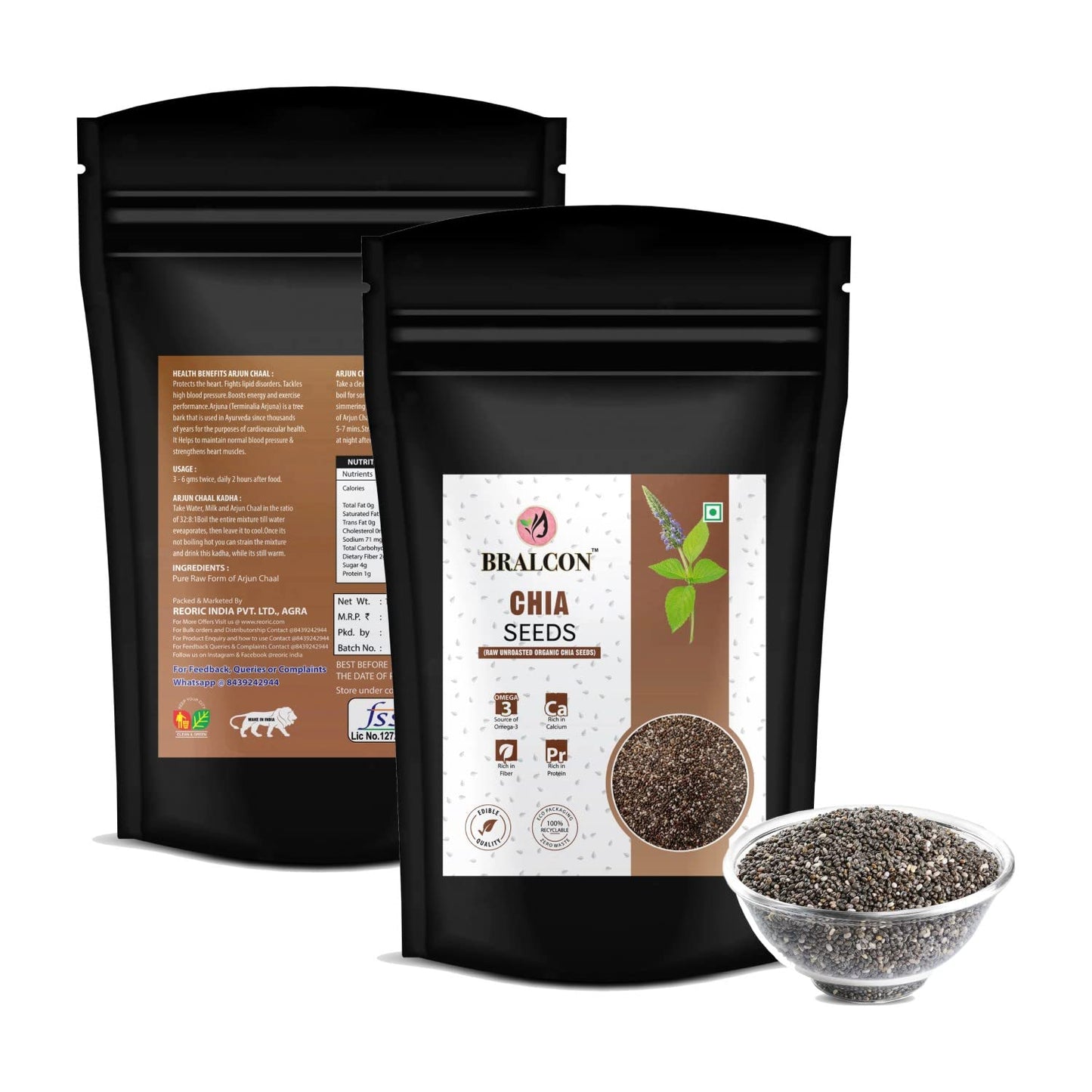 Bracon Raw Unroasted Organic Chia Seeds - 100 gm, Pack of 4