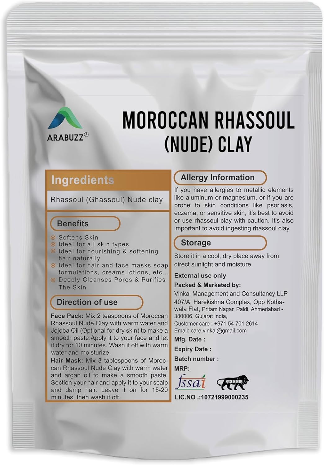 Arabuzz Moroccan Rhassoul Nude Powder | Ghassoul Lava Clay Powder 227 gm | Mild Clay for Making Soaps and Face Packs