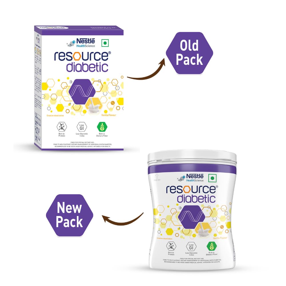 Nestle Resource Diabetic, Adult Nutrition for Diabetic Patients, Low GI Formula, Vanilla, 400 gm