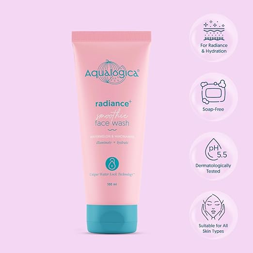 Aqualogica Radiance+ Smoothie Face Wash with Watermelon & Niacinamide | Facial Cleanser | Gently Cleanses, Refreshes & Makes Skin Radiant | 100 ml