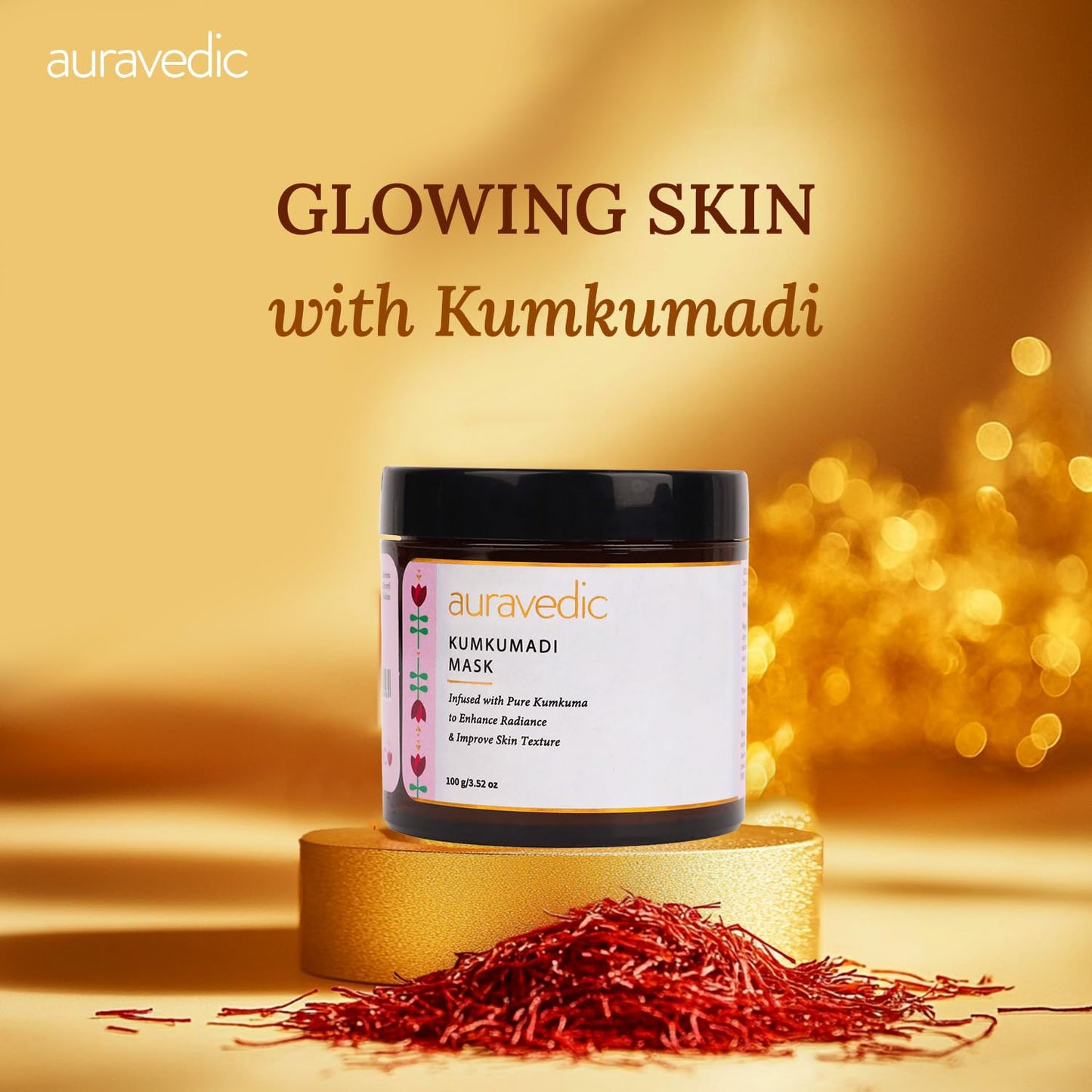 Auravedic Kumkumadhi Face Mask Kumkumadi Tailam Detan Pack Skin Brightening Tan Removal Face Pack For Women Men 100g Kumkumadi Oil Ubtan Detan Face Mask for women skin care brightening