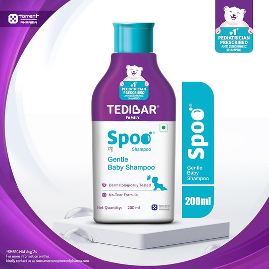 Spoo No-Tear Formula baby shampoo 200ml from Tedibar Family | Gentle on Scalp | No. No. 1 Pediatrician Prescribed Anti Seborrheic Shampoo* - By Torrent Pharma