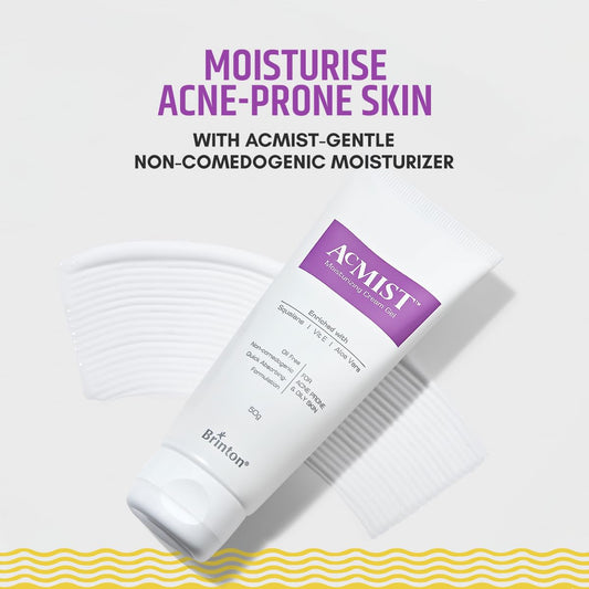 Brinton AcMist Moisturizing Cream Gel for Acne-Prone & Oily Skin | With Vitamin E, Aloe Vera & Squalane | Oil-Free, Non-Comedogenic, Lightweight, Quick Absorbing | 50 g