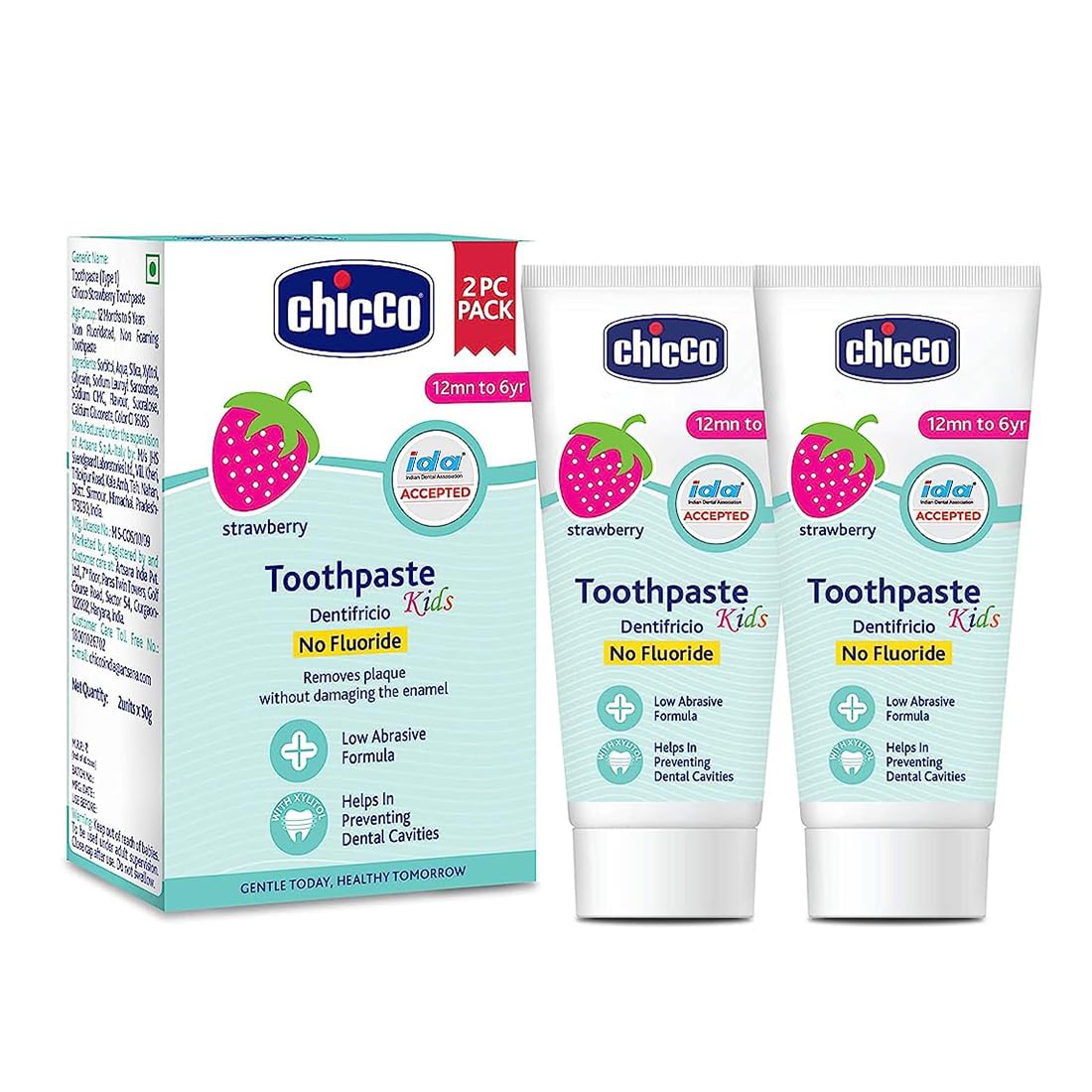 Chicco Toothpaste for Kids (1y-6y), Strawberry Flavour, 50gm (Pack of 2)
