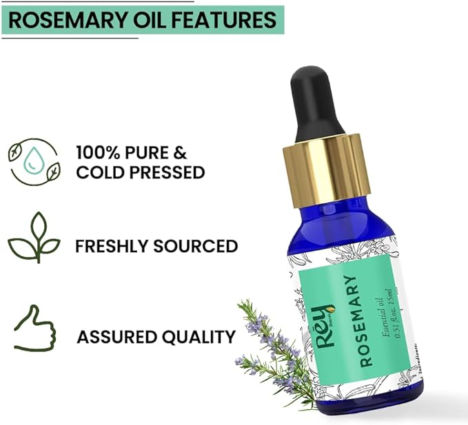 Rey Naturals Rosemary Essential Oil For Hair Growth, Skin And Aroma - 15ml