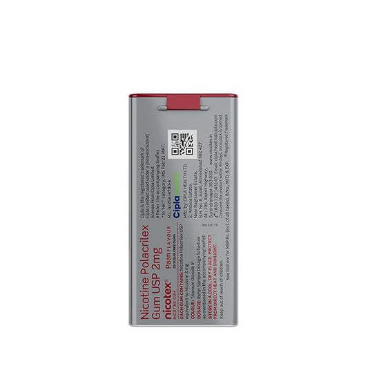 Cipla Nicotex Nicotine Sugar Free Paan Gums 2mg, 29 Gums per Tin | Pack of 2