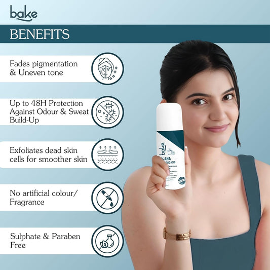 Bake 6% AHA Underarm Roll On with 2% Kojic Acid, 3% Niacinamide, 50 ml