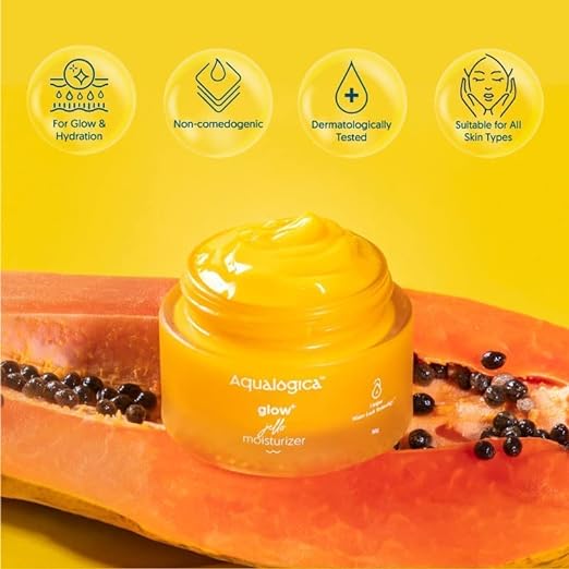 Aqualogica Glow+ Jello Moisturiser with Vitamin C & Papaya for Illuminating Moisturization & Skin Hydration, Non Sticky, 50g