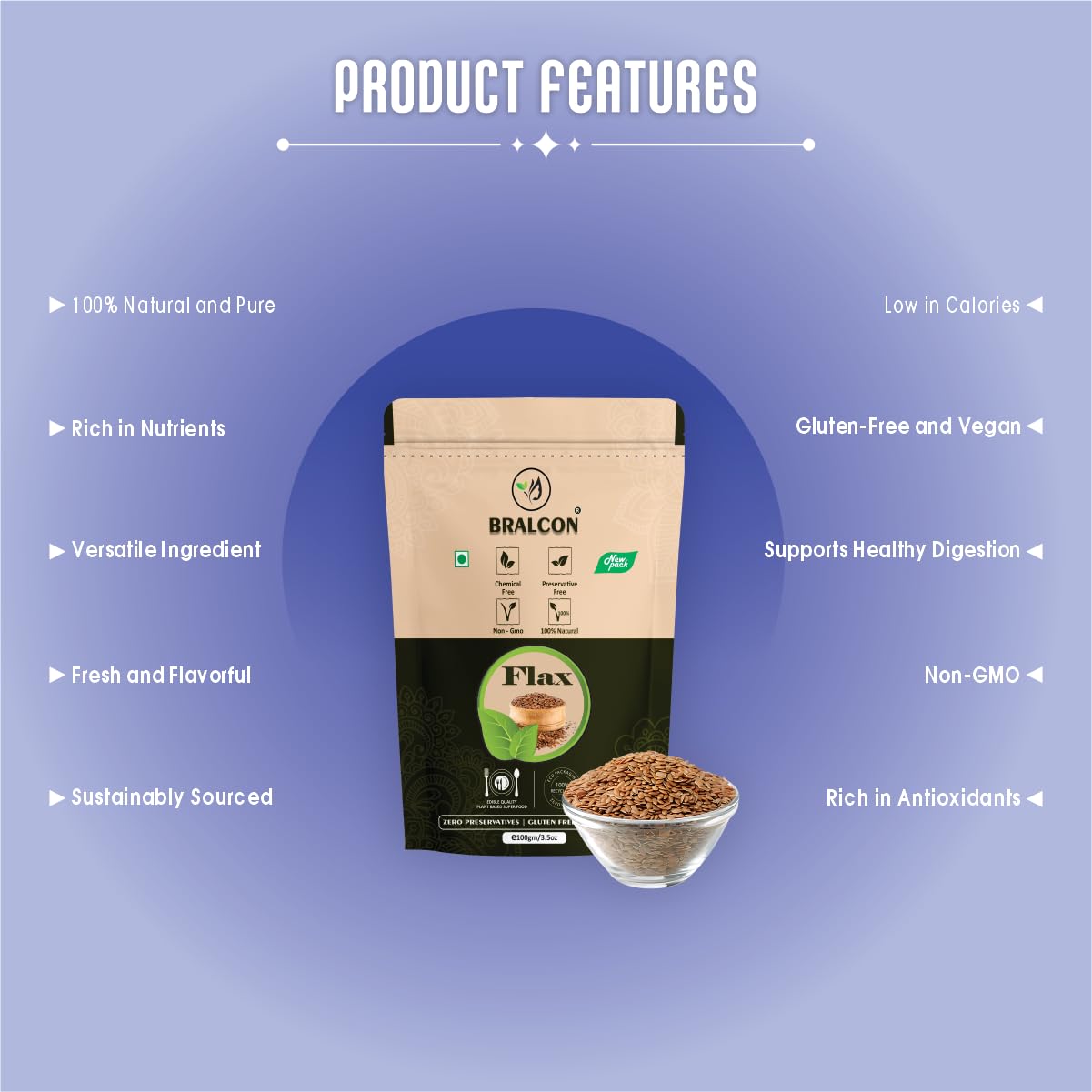 Bralcon Raw Organic Flax Seeds -100 gm