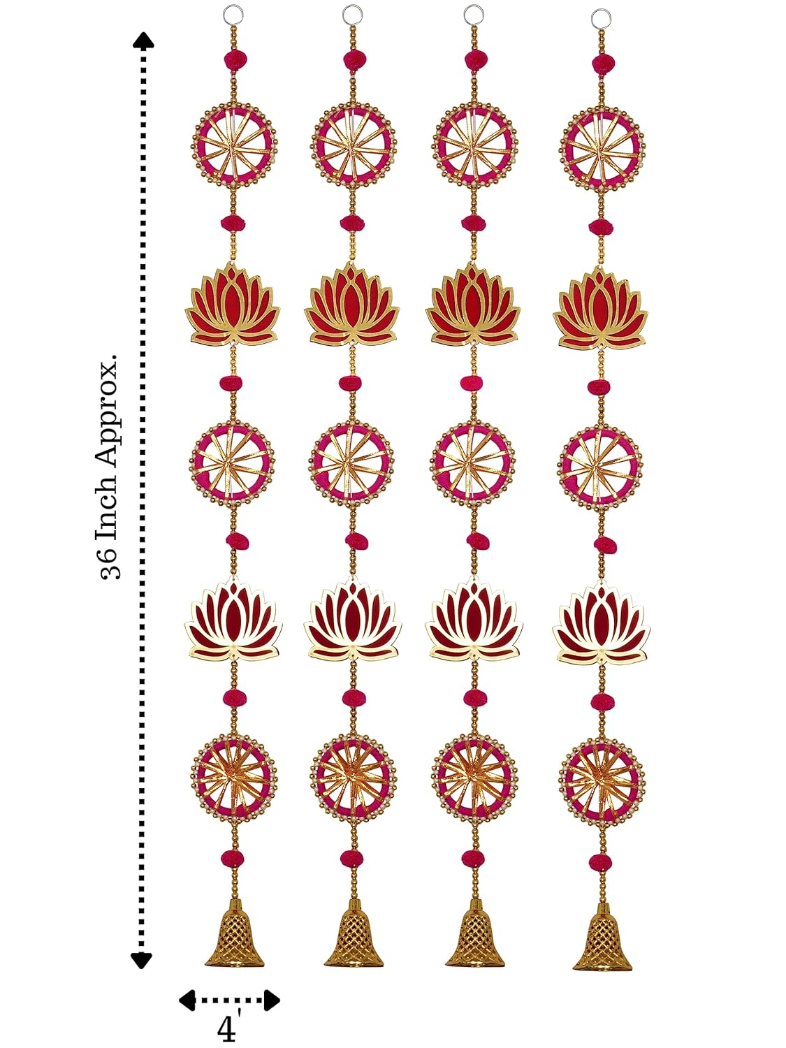JH Gallery Wood Handmade Lotus Wall and Door Hanging (36 Inches Height - Pack of 4), Magenta