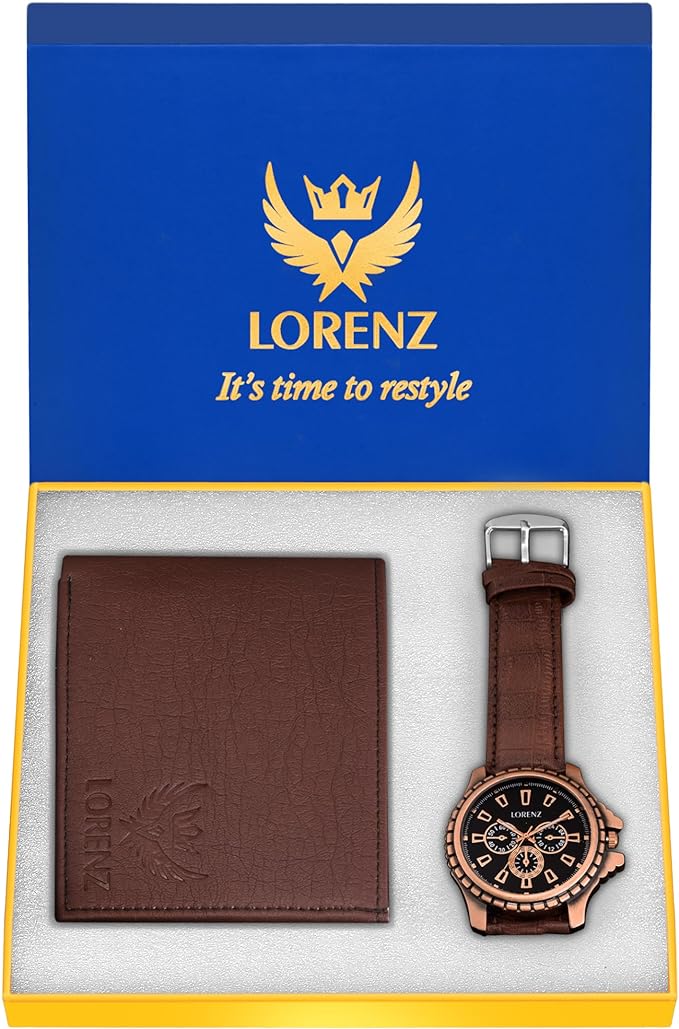 LORENZ Brown Watch and Wallet Combo for Men