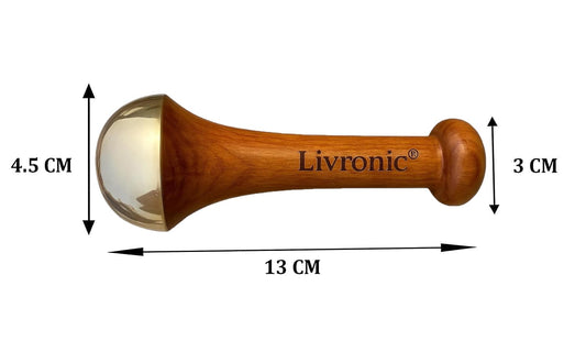 Livronic Kansa Wand Massager with Teak Wooden Handle, 4.5 cm Bronze Cup