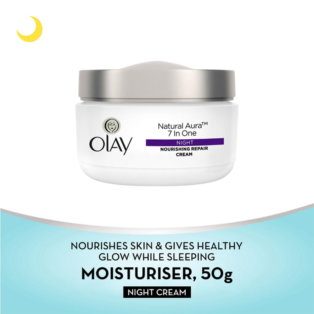 Olay Natural Aura Night Cream | Nourishes Skin for Healthy Glow | Fights 7 Signs of Ageing, 50 gm