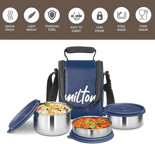 Milton Tasty 3 Stainless Steel Lunch Box, Blue