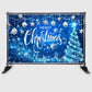 Blue Merry Christmas Backdrop Glitter Bokeh Sparkle Snowflake Banner  Size 5Feet Height & 8Feet Width