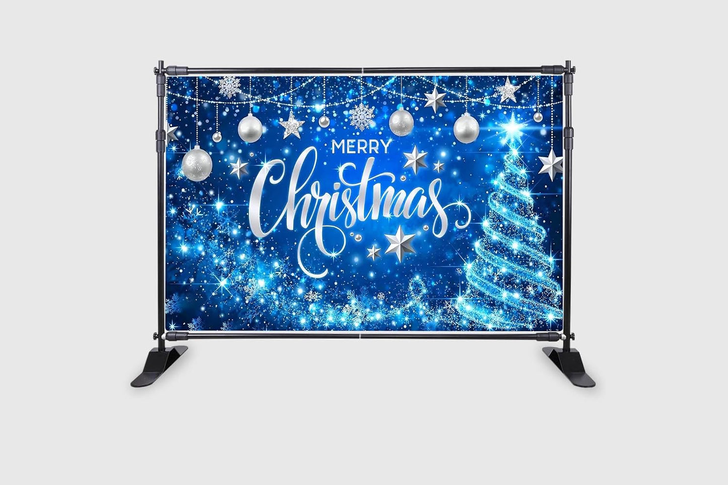 Blue Merry Christmas Backdrop Glitter Bokeh Sparkle Snowflake Banner  Size 5Feet Height & 8Feet Width