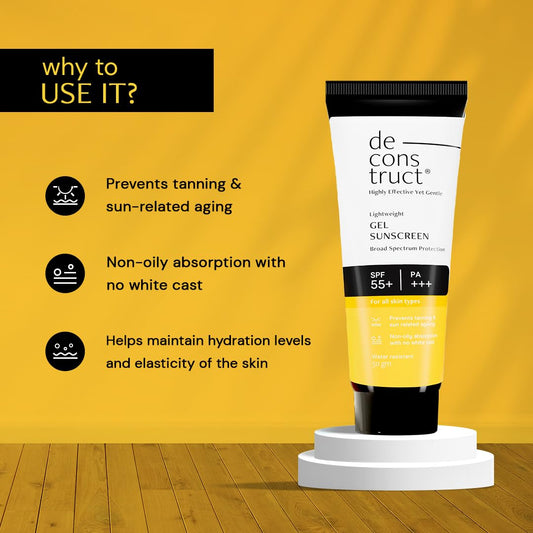 Deconstruct Face Gel Sunscreen SPF 50 + and PA+++ | Gel based sunscreen for oily, combination, acne prone & normal skin| Broad spectrum sunscreen, No White Cast, Lightweight - 50g each, pack of 2