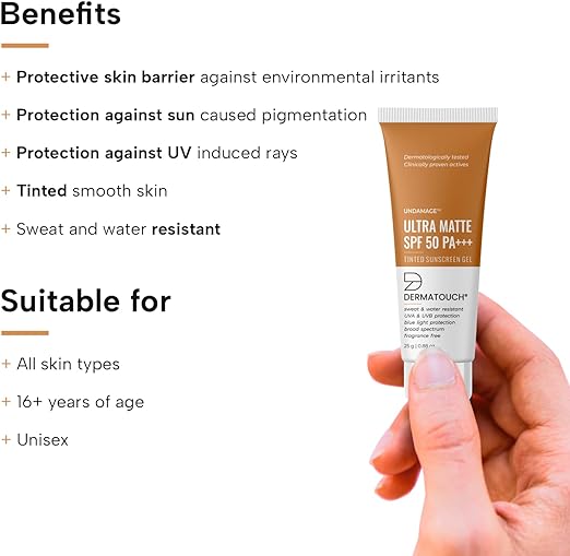 DERMATOUCH Undamage Ultra Matte Tinted Sunscreen Spf 50 Pa+++ | Water & Sweat Resistant | Fragrance Free - 25g,Brown