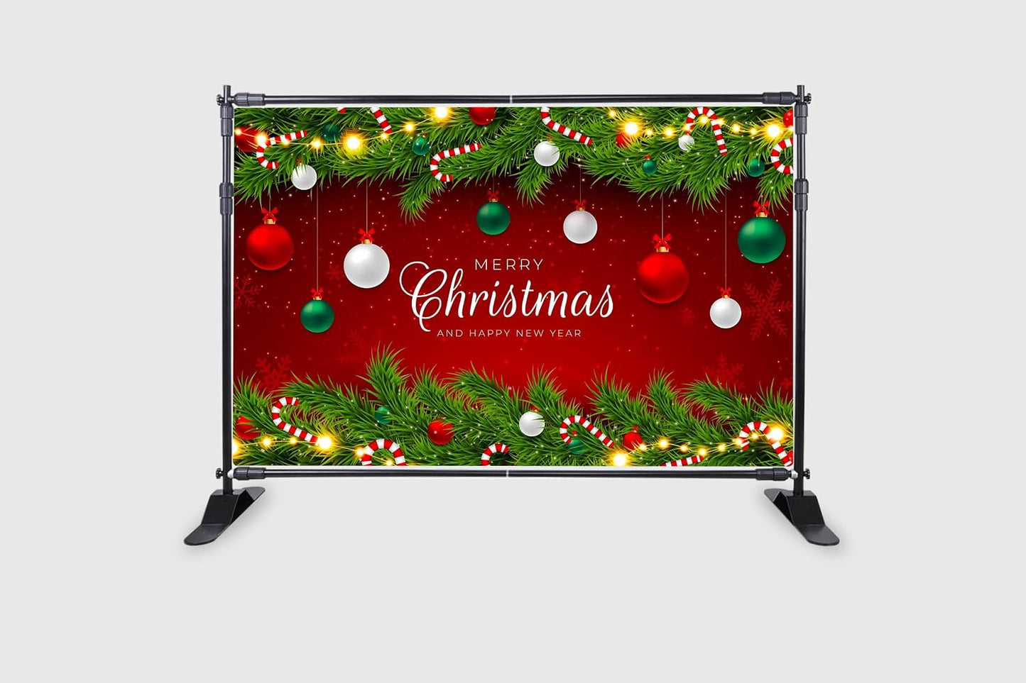 Merry Christmas & Happy New Year Backdrop Red Plaid Christmas Background Banner 5 Feet Height & 8 Feet Width