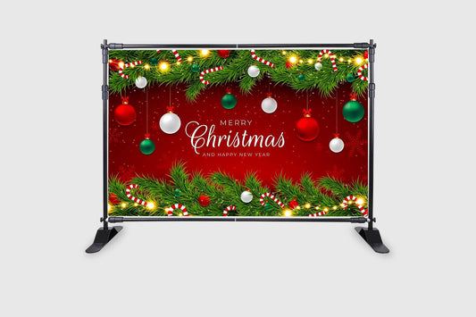 Merry Christmas & Happy New Year Backdrop Red Plaid Christmas Background Banner 5 Feet Height & 8 Feet Width