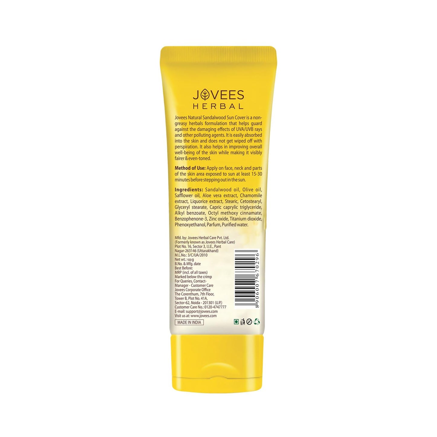 Jovees Herbal Sandalwood Natural Sun Cover SPF 30, 50 gm Pack of 2
