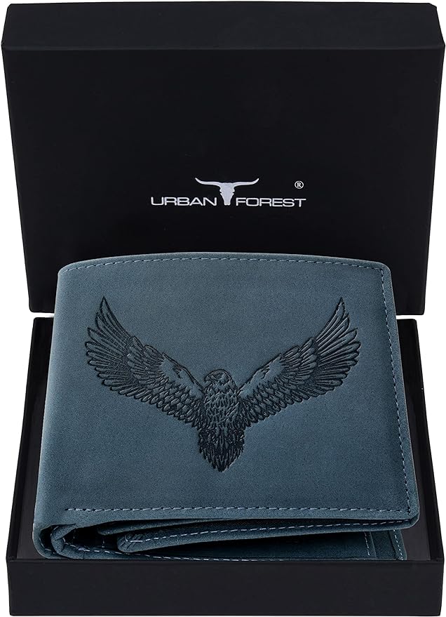 URBAN FOREST Zeus RFID Blocking Leather Wallet for Men, Vintage Blue