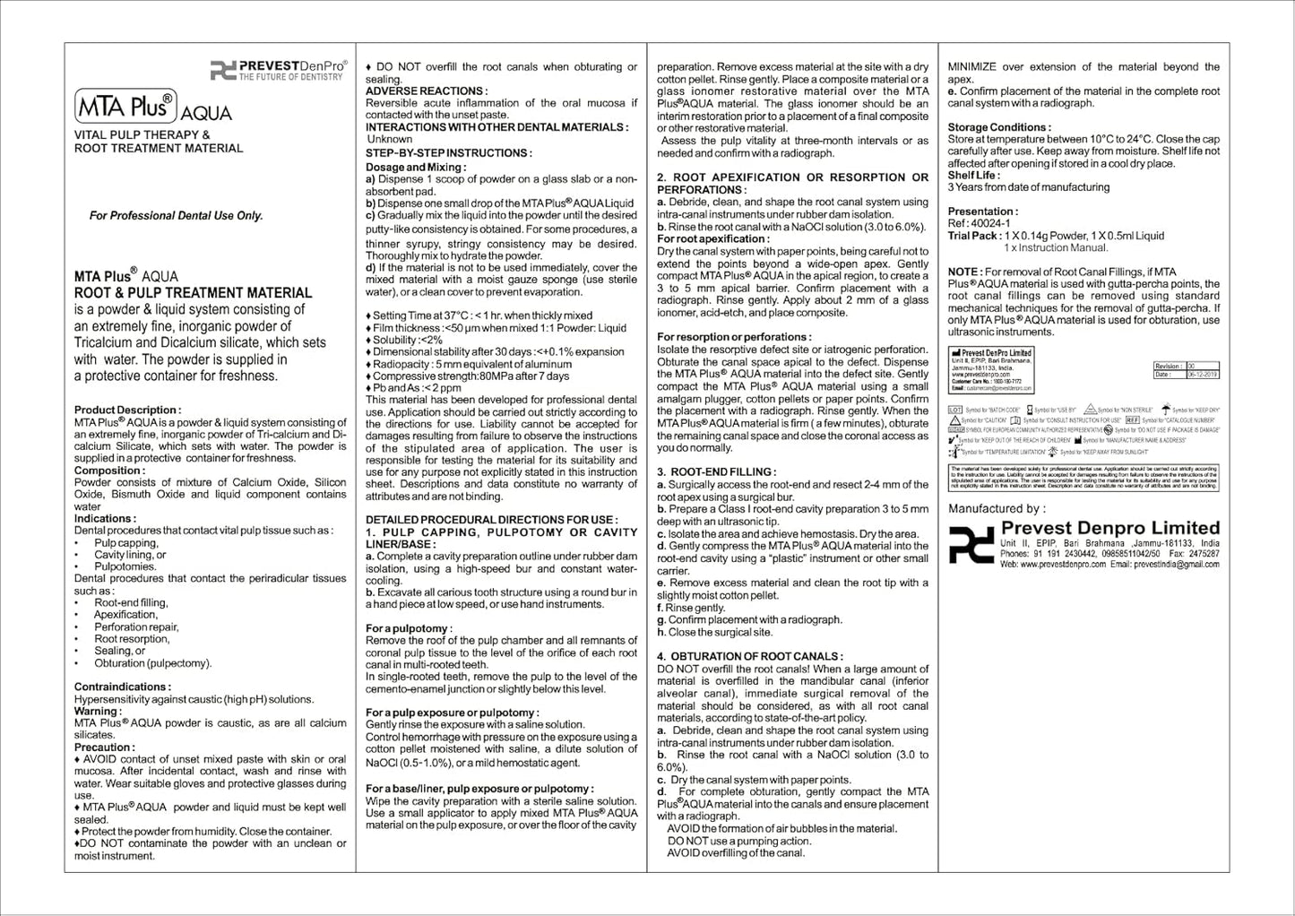 Prevest DenPro MTA Plus Aqua 0.14gm Powder and 0.5ml Liquid