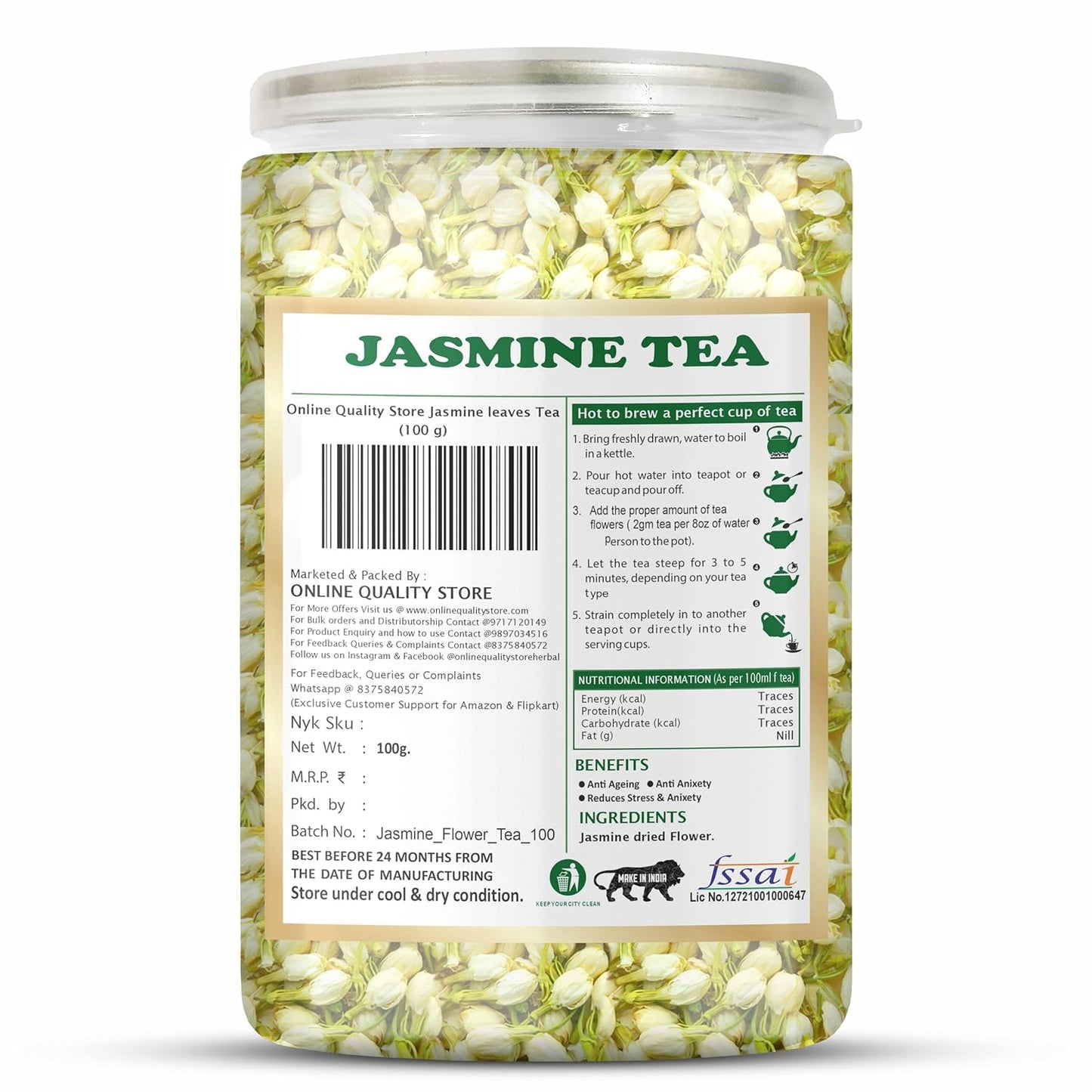 Online Quality Store Jasmine Flower Green Tea - 100g | Boost Immunity | Stress Relief