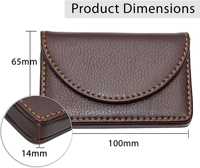 NISUN Leather Pocket Sized Credit Card Holder Name Card Case Wallet with Magnetic Shut for Men & Women Brown (Half Moon Shape)