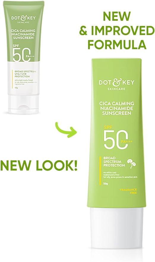 Dot & Key CICA Claming Niacinamide Sunscreen with SPF 50 PA+++ | UV Protection Face Sunscreen for Oily, Acne Prone & Sensitive Skin | 50g