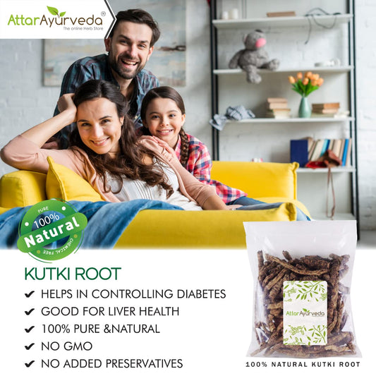Attar Ayurveda Pure Kutki root for Liver - Katuki - Picrorhiza Kurroa (100 grams) | Preservative-free , Chemcial- free