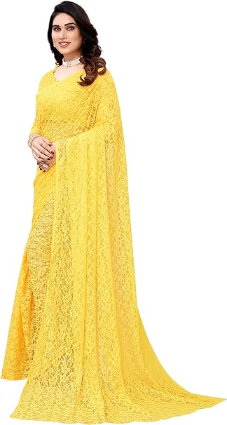 Yashika Womens Solid Net Saree With Blouse Piece