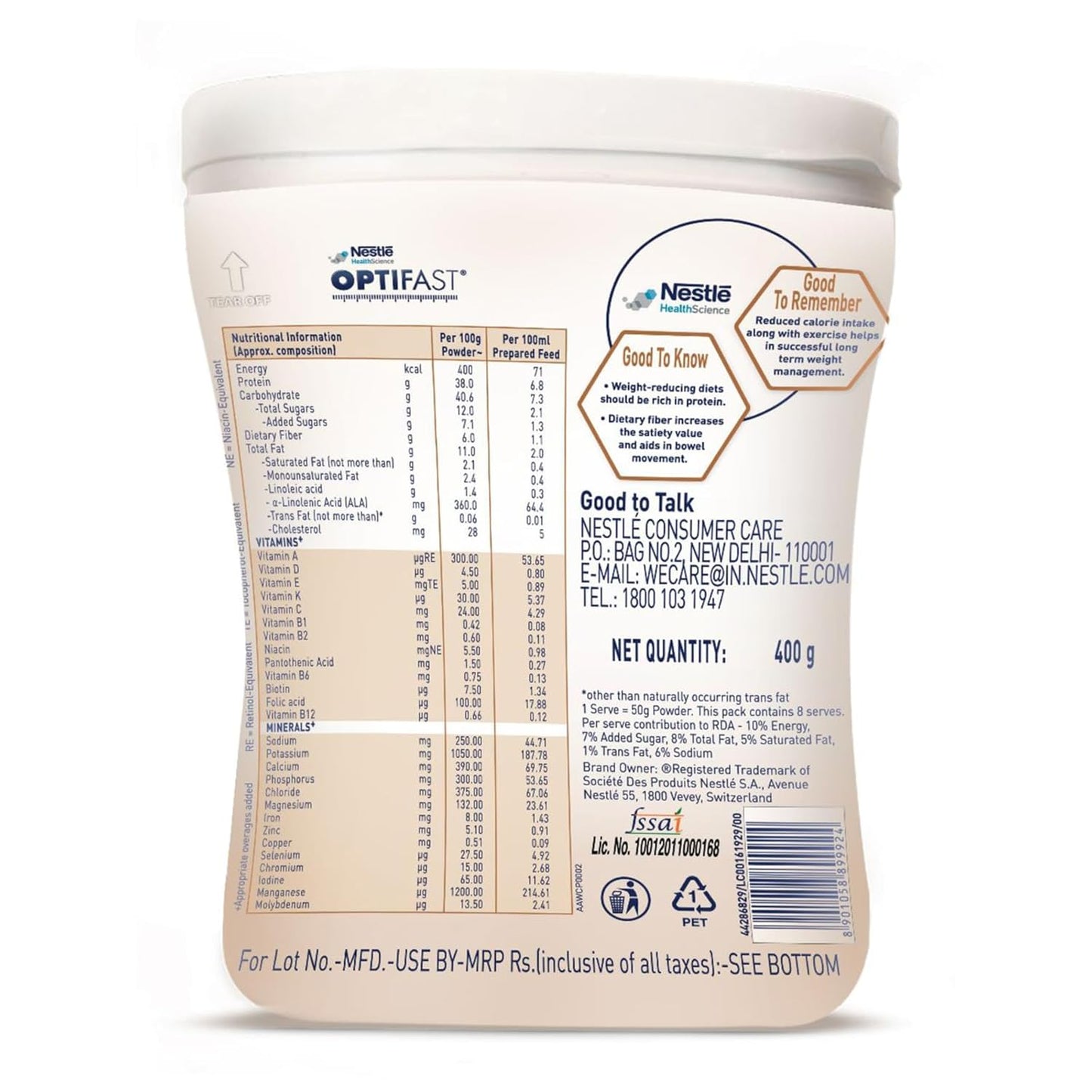 Nestle Optifast Scientifically Designed Weight Loss Diet, 400 gm Pet Jar Pack, Chocolate Flavour