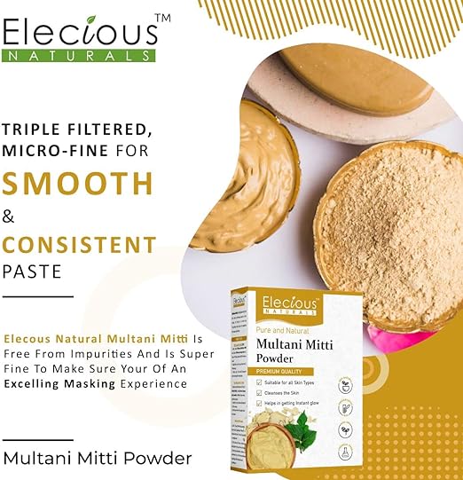 Elecious Natural Multani Mitti Powder, Bentonite Clay, 200 gm