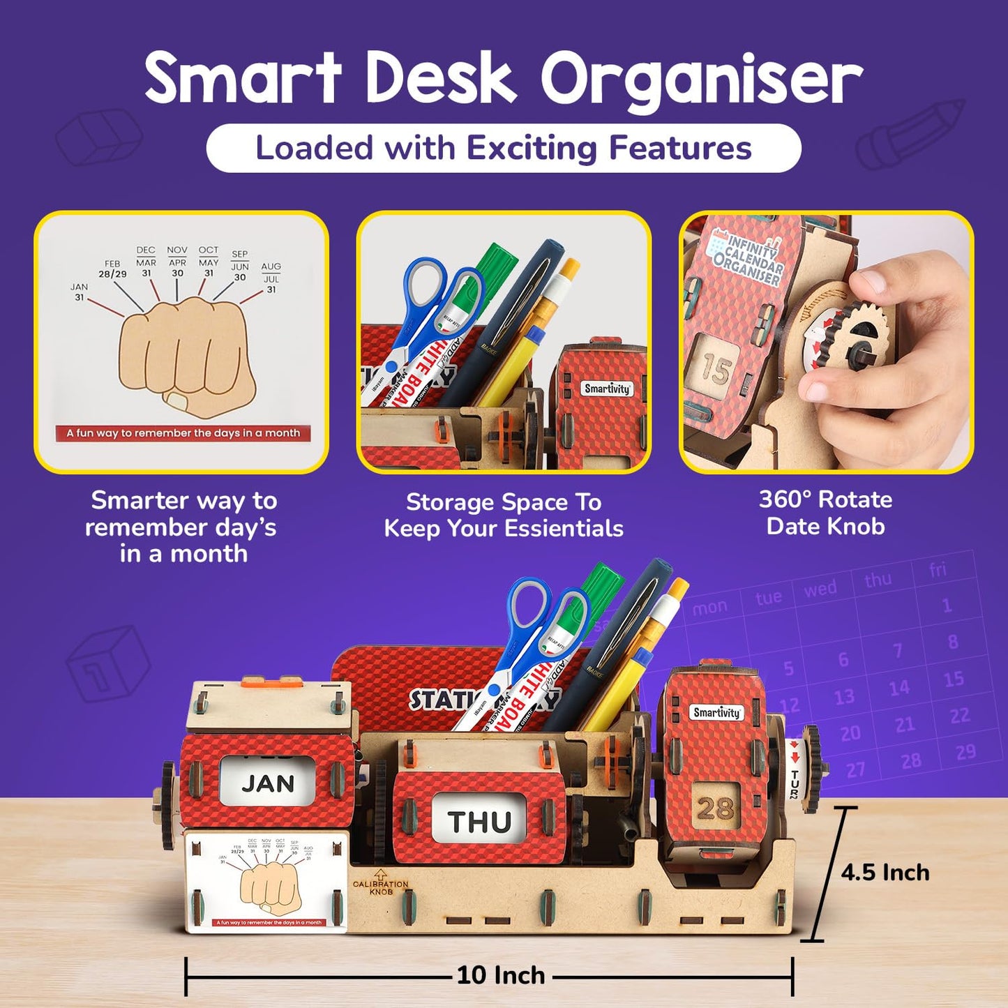 Smartivity DIY Infinity Calendar & Stationary Organizer for Kids Age 8 to 14 Years