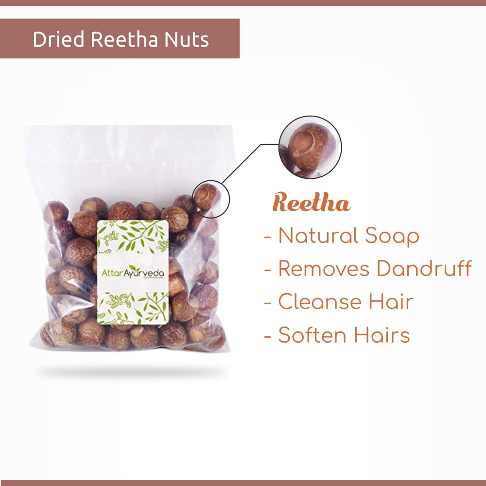 Attar Ayurveda Dried Reetha nuts/whole/Soapnuts for Hair, 100% Natural (Raw form) (250 grams)