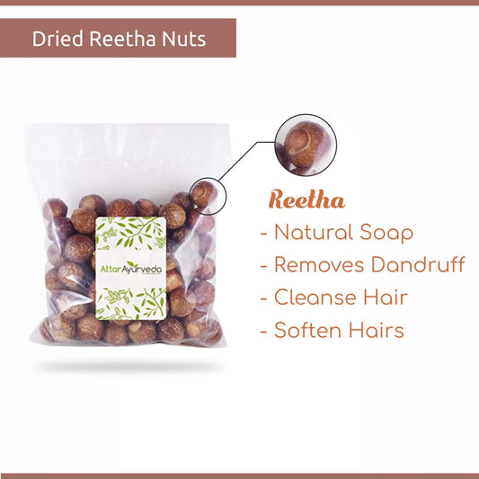 Attar Ayurveda Dried Reetha nuts/whole/Soapnuts for Hair, 100% Natural (Raw form) (250 grams)