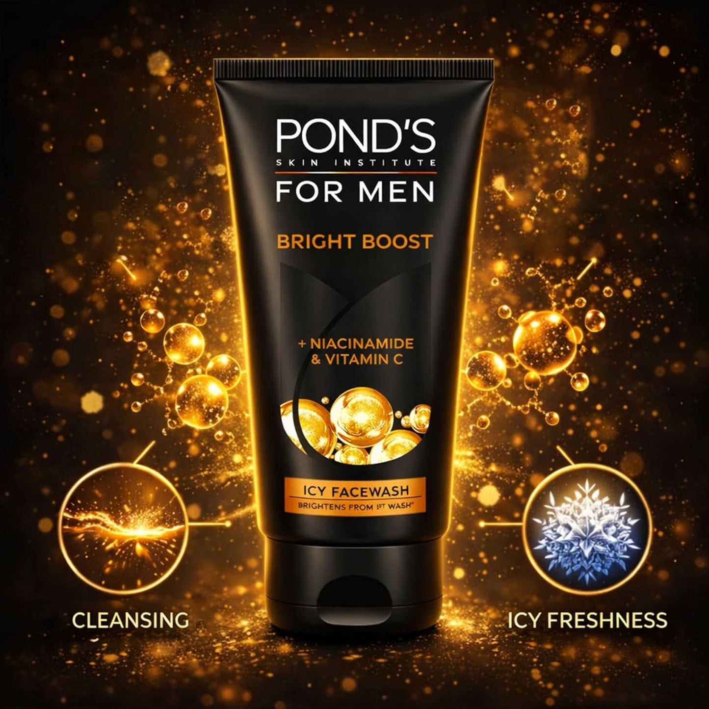 Pond's Men Energy Bright Anti-Dullness Facewash With Coffee Bean, 100 gm Pack of 2