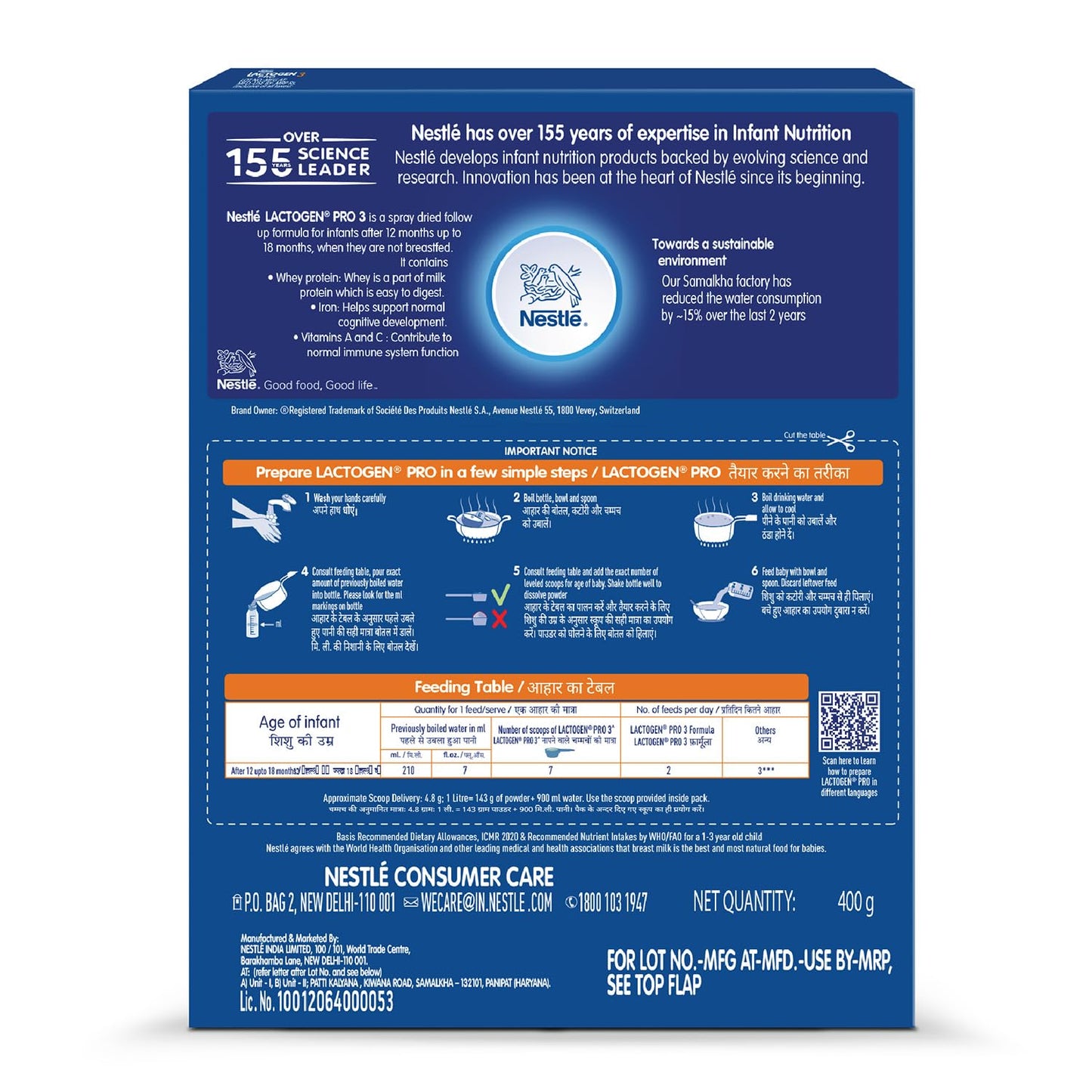 Nestle Lactogen Pro 3, Follow-Up Formula With Iron, Whey Protein And Vitamins, After 12 Months Up To 18 Months, Bag-In-Box Pack, 400 gm