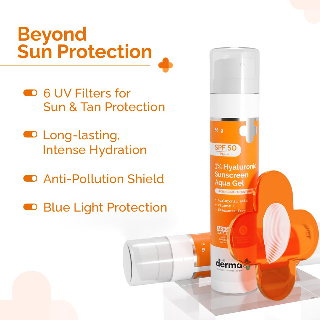 The Derma Co 1% Hyaluronic Sunscreen Aqua Gel SPF 50 PA++++, 50 gm