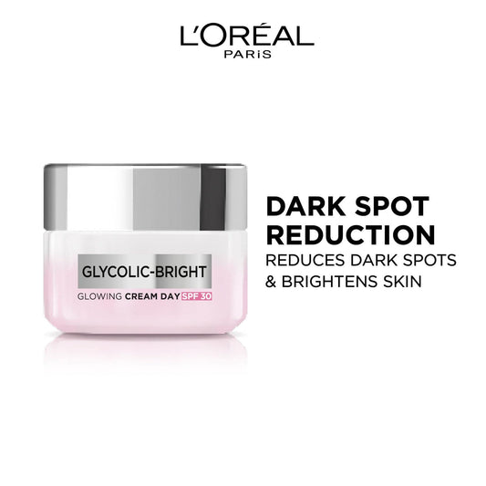 L'Oreal Paris Glycolic Bright Glowing Day Cream, Overnight Brightening Cream, Glycolic Acid in Gel-Like Cream Texture, 50ml