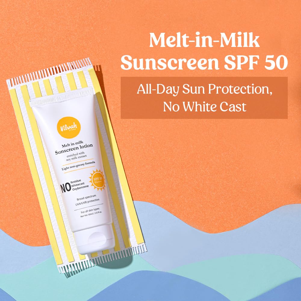 vilvah STORE Vilvah Melt-In-Milk Sunscreen For All Skins Spf 50 Pa+++ With Soy Milk Extract Lightweight, No White Cast Protects Skin From Dangerous Uva, Uvb & Blue Light For Men & Women, 60Ml
